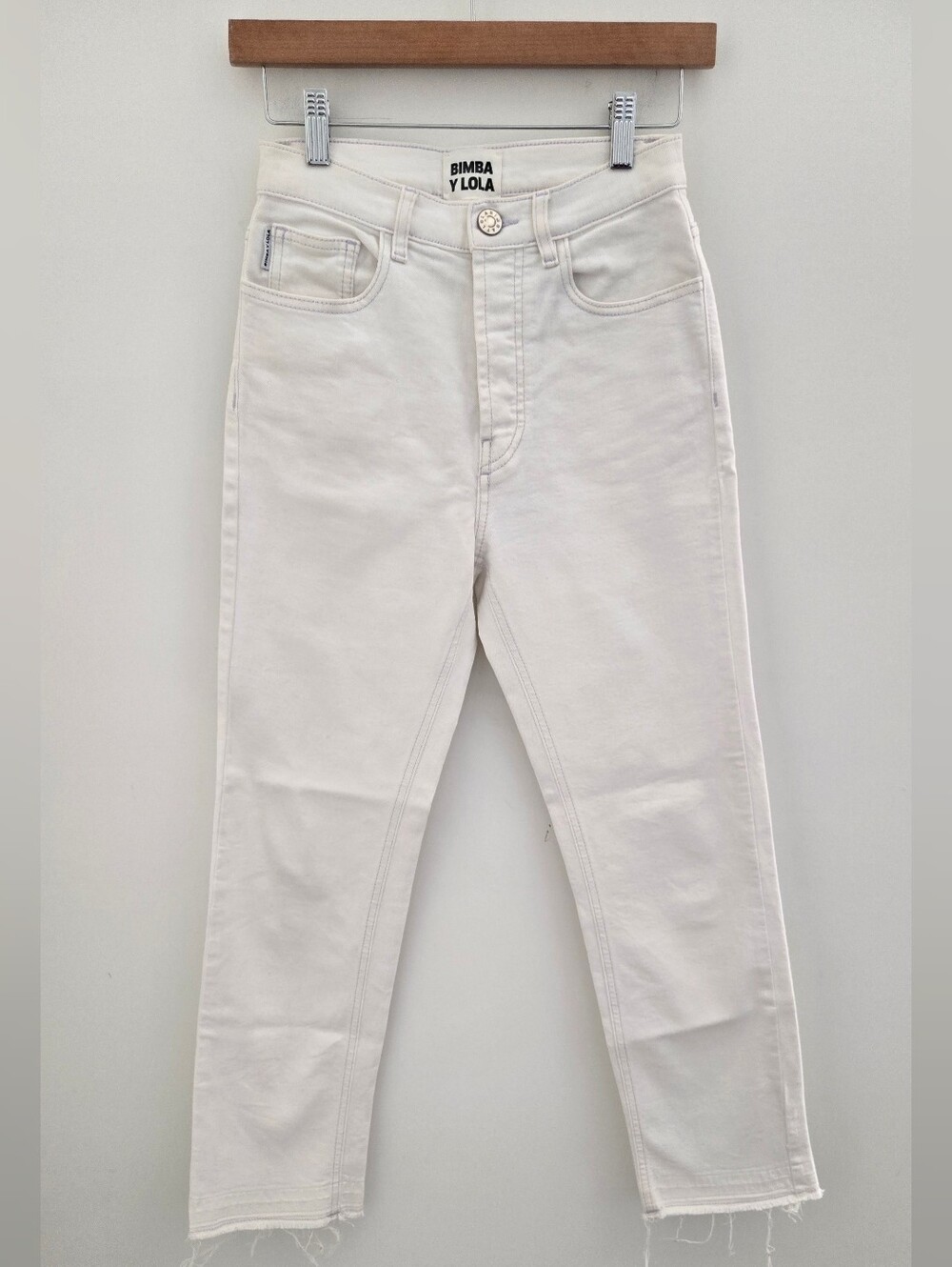 Bimba Y Lola High Waist Straight Leg Jeans EU 38 US 6 White Lilac Stitching